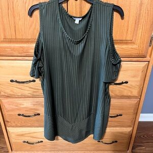 Olive Green Ladies top w/ Cutout shoulders